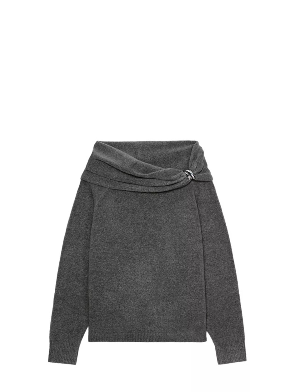 Zara Charcoal Gray Off-Shoulder Knit Sweater